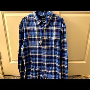 Chaps Blue Brushed Flannel Button Up Shirt Plaid L